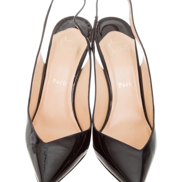 👠 💯 Authentic! Christian Loubitan Black sling back paten leather stilettos 👠 - Picture 3 of 4